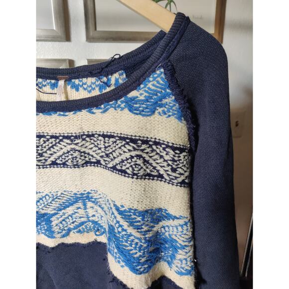 Free People Navy Blue Nordic Knit Thermal Sweater Size M - Picture 2 of 8